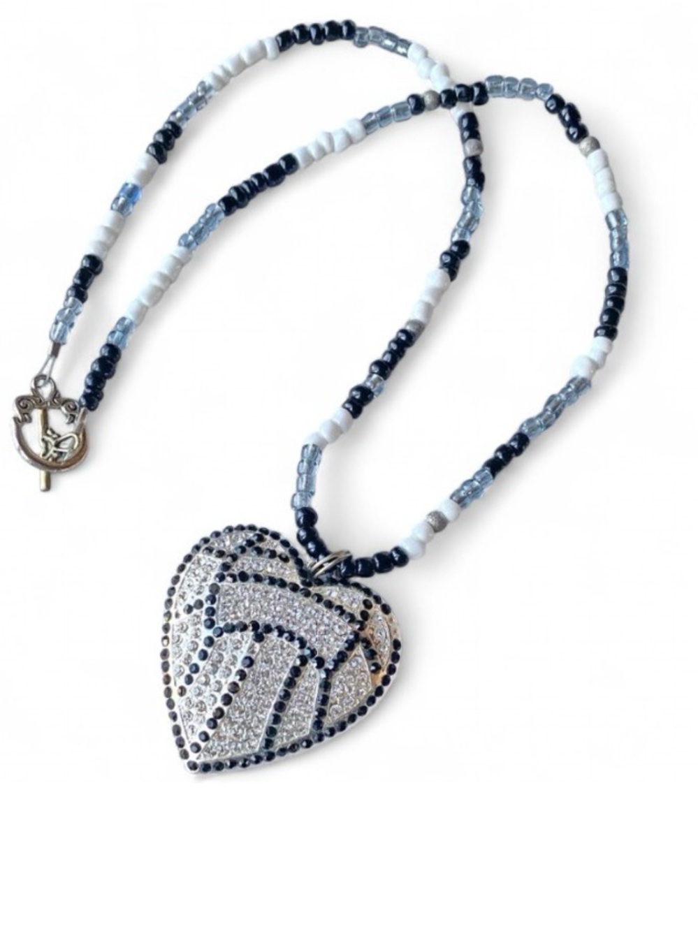 Volleyball Mom Heart Necklace Rhinestone Sports Jewelry Handmade Black White